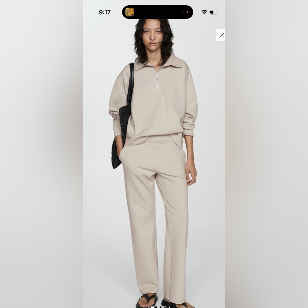 Mango cotton neck sweater with zip and jogger trousers Women's Beige set